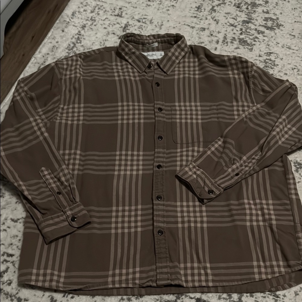 Abercrombie & Fitch Taupe Plaid Casual Shirt